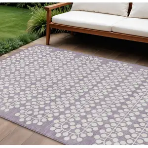 Photo of Lavender And Ivory Geometric Washable Indoor Outdoor Area Rug