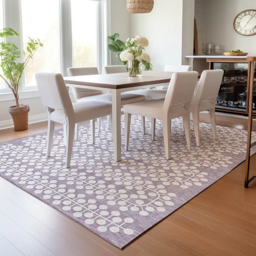 Lavender And Ivory Geometric Washable Indoor Outdoor Area Rug Photo 8