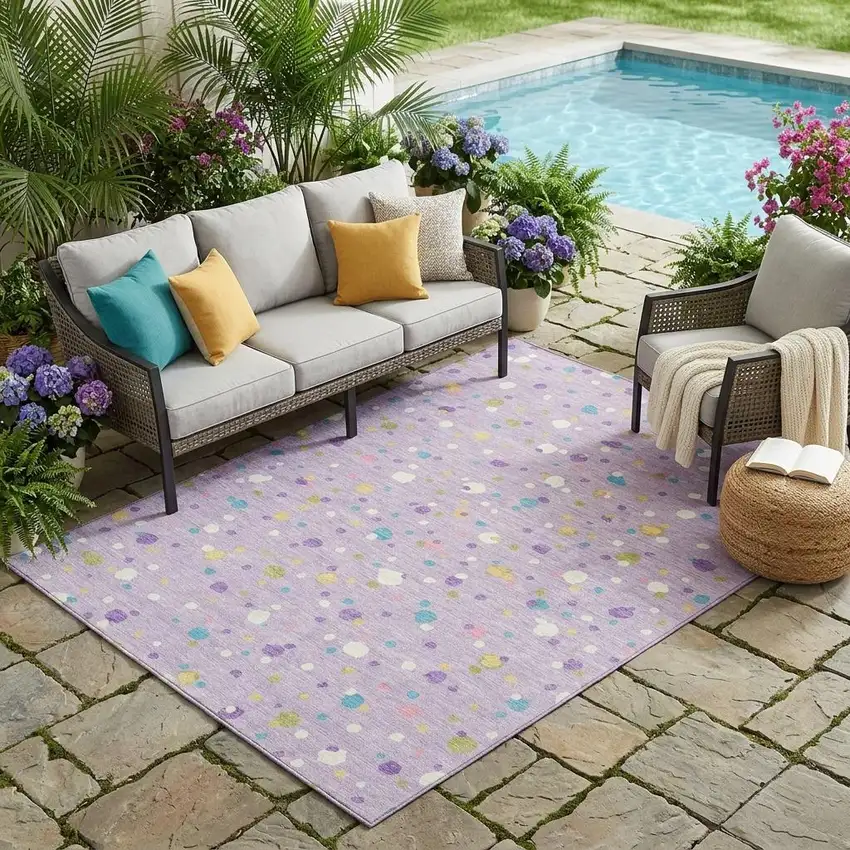 Lavender And Ivory Geometric Washable Indoor Outdoor Area Rug Photo 1