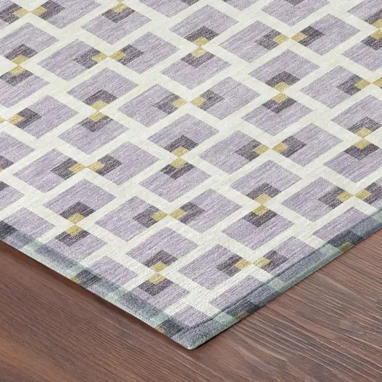 Lavender And Ivory Geometric Washable Indoor Outdoor Area Rug Photo 4