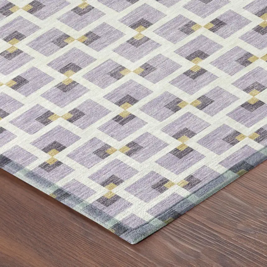 Lavender And Ivory Geometric Washable Indoor Outdoor Area Rug Photo 4