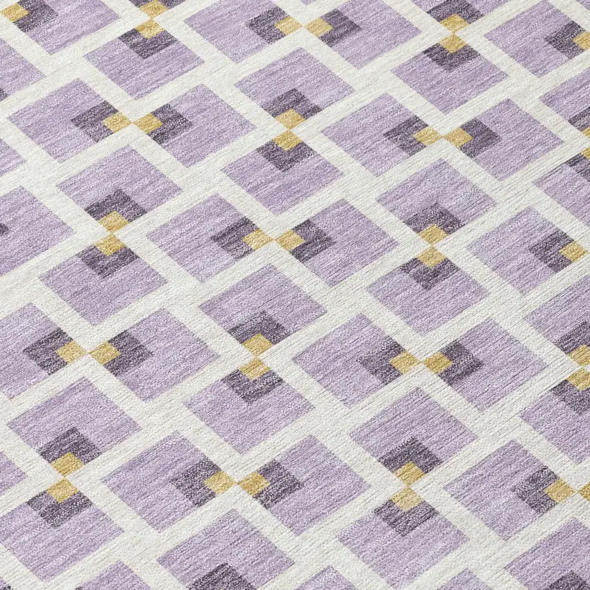 Lavender And Ivory Geometric Washable Indoor Outdoor Area Rug Photo 5