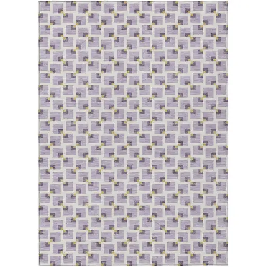 Lavender And Ivory Geometric Washable Indoor Outdoor Area Rug Photo 1