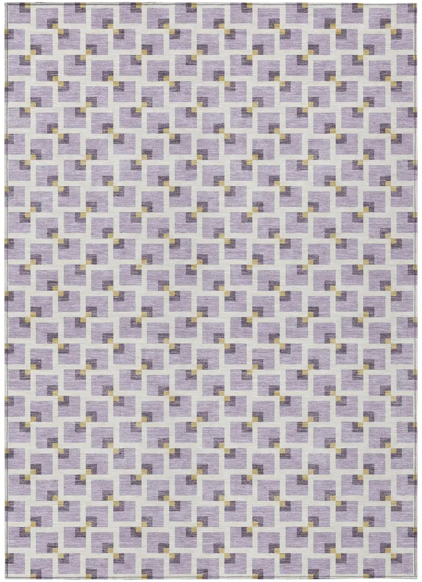 Lavender And Ivory Geometric Washable Indoor Outdoor Area Rug Photo 1