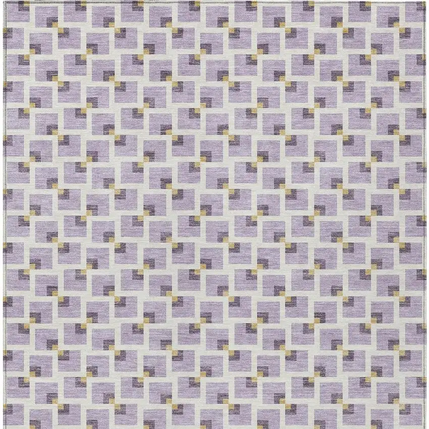 Lavender And Ivory Geometric Washable Indoor Outdoor Area Rug Photo 3