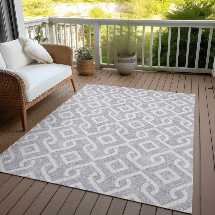 Lavender And Ivory Geometric Washable Indoor Outdoor Area Rug Photo 9