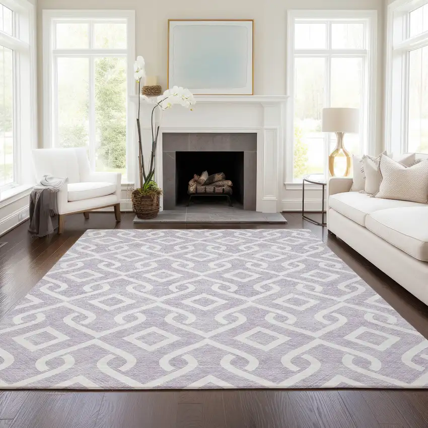 Lavender And Ivory Geometric Washable Indoor Outdoor Area Rug Photo 8