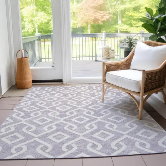 Lavender And Ivory Geometric Washable Indoor Outdoor Area Rug Photo 8
