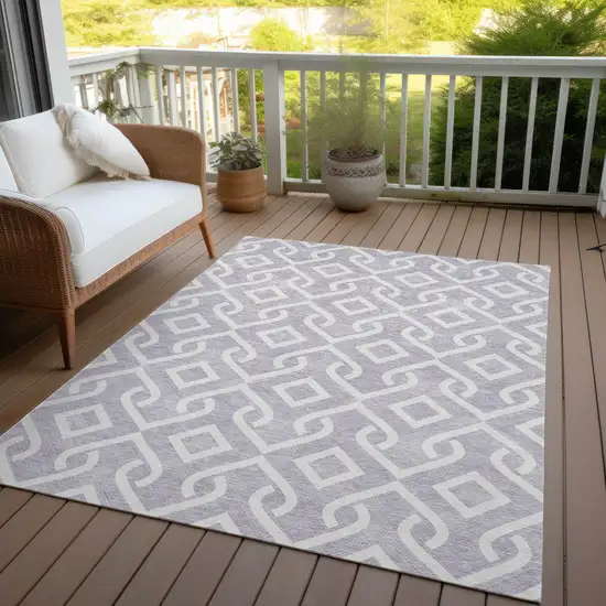 Lavender And Ivory Geometric Washable Indoor Outdoor Area Rug Photo 6