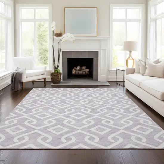 Lavender And Ivory Geometric Washable Indoor Outdoor Area Rug Photo 7