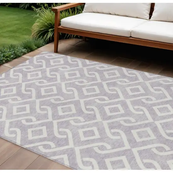 Lavender And Ivory Geometric Washable Indoor Outdoor Area Rug Photo 1
