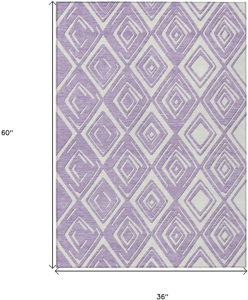 Lavender And Ivory Geometric Washable Indoor Outdoor Area Rug Photo 3