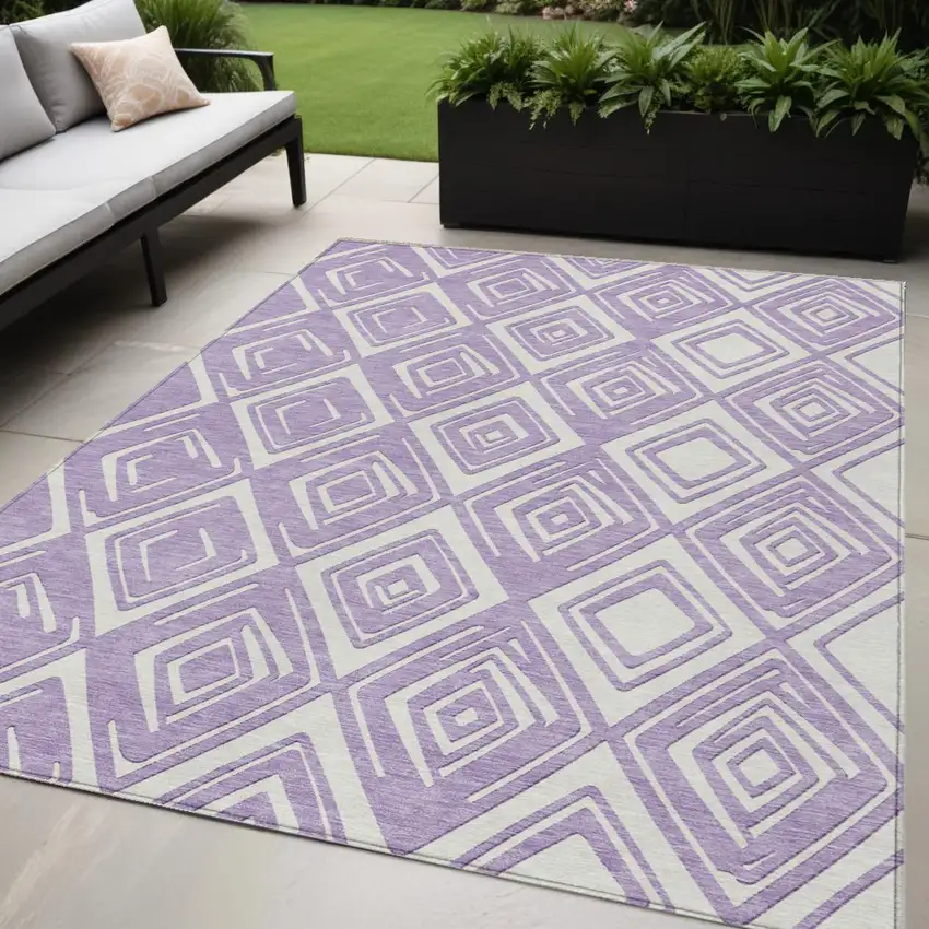 Lavender And Ivory Geometric Washable Indoor Outdoor Area Rug Photo 1