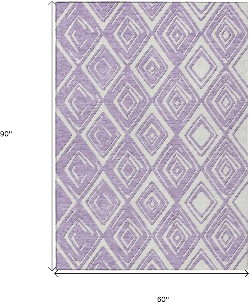 Lavender And Ivory Geometric Washable Indoor Outdoor Area Rug Photo 3