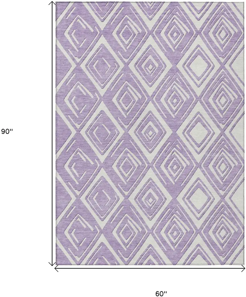 Lavender And Ivory Geometric Washable Indoor Outdoor Area Rug Photo 3