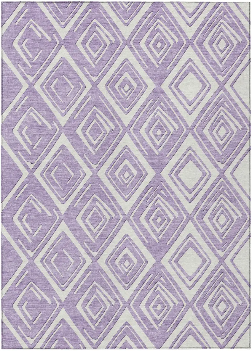 Lavender And Ivory Geometric Washable Indoor Outdoor Area Rug Photo 2