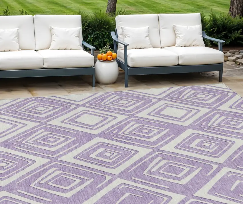Lavender And Ivory Geometric Washable Indoor Outdoor Area Rug Photo 1