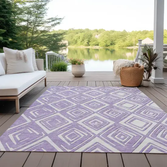 Lavender And Ivory Geometric Washable Indoor Outdoor Area Rug Photo 9