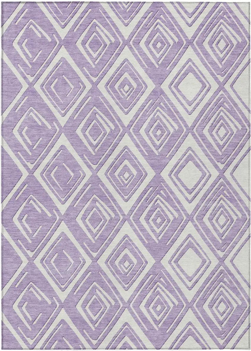 Lavender And Ivory Geometric Washable Indoor Outdoor Area Rug Photo 2
