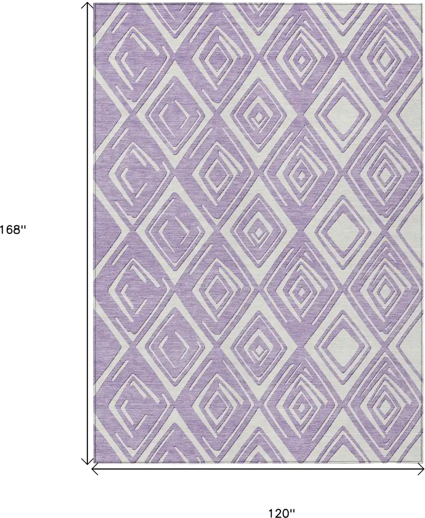 Lavender And Ivory Geometric Washable Indoor Outdoor Area Rug Photo 3