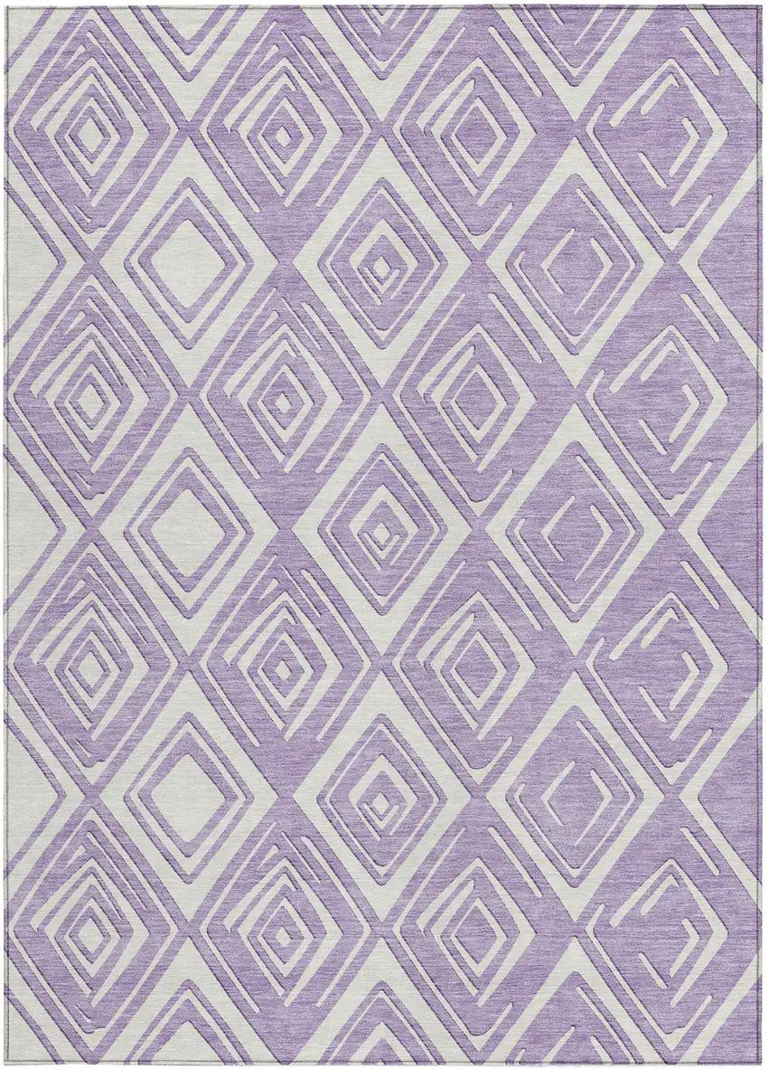 Lavender And Ivory Geometric Washable Indoor Outdoor Area Rug Photo 8