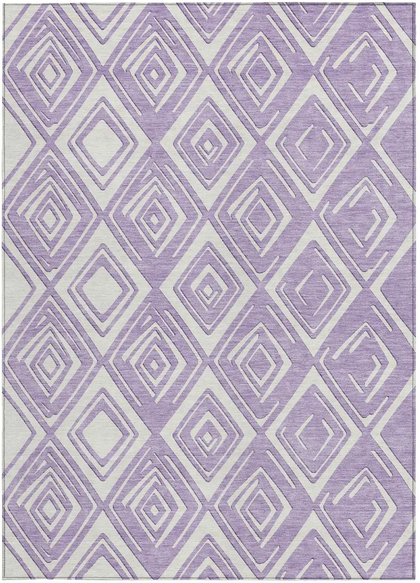 Lavender And Ivory Geometric Washable Indoor Outdoor Area Rug Photo 8