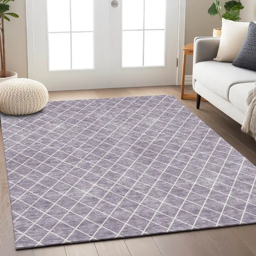 Lavender And Ivory Geometric Washable Indoor Outdoor Area Rug Photo 9