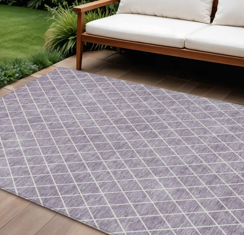 Lavender And Ivory Geometric Washable Indoor Outdoor Area Rug Photo 1