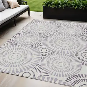 Photo of Lavender And Ivory Geometric Washable Indoor Outdoor Area Rug