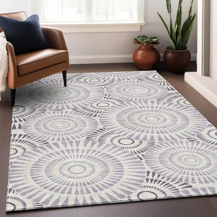 Lavender And Ivory Geometric Washable Indoor Outdoor Area Rug Photo 9