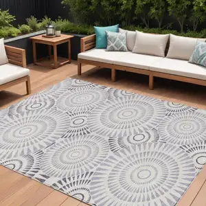 Photo of Lavender And Ivory Geometric Washable Indoor Outdoor Area Rug