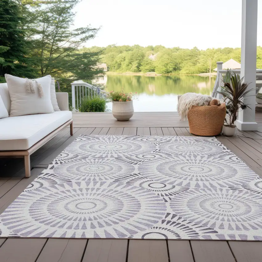 Lavender And Ivory Geometric Washable Indoor Outdoor Area Rug Photo 8