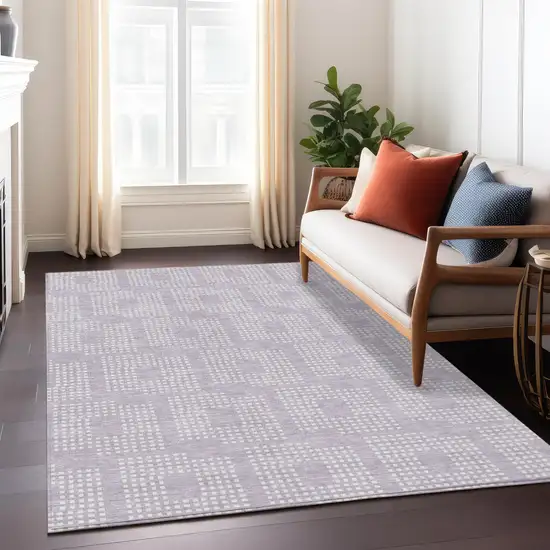 Lavender And Ivory Geometric Washable Indoor Outdoor Area Rug Photo 9