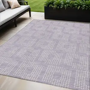 Photo of Lavender And Ivory Geometric Washable Indoor Outdoor Area Rug