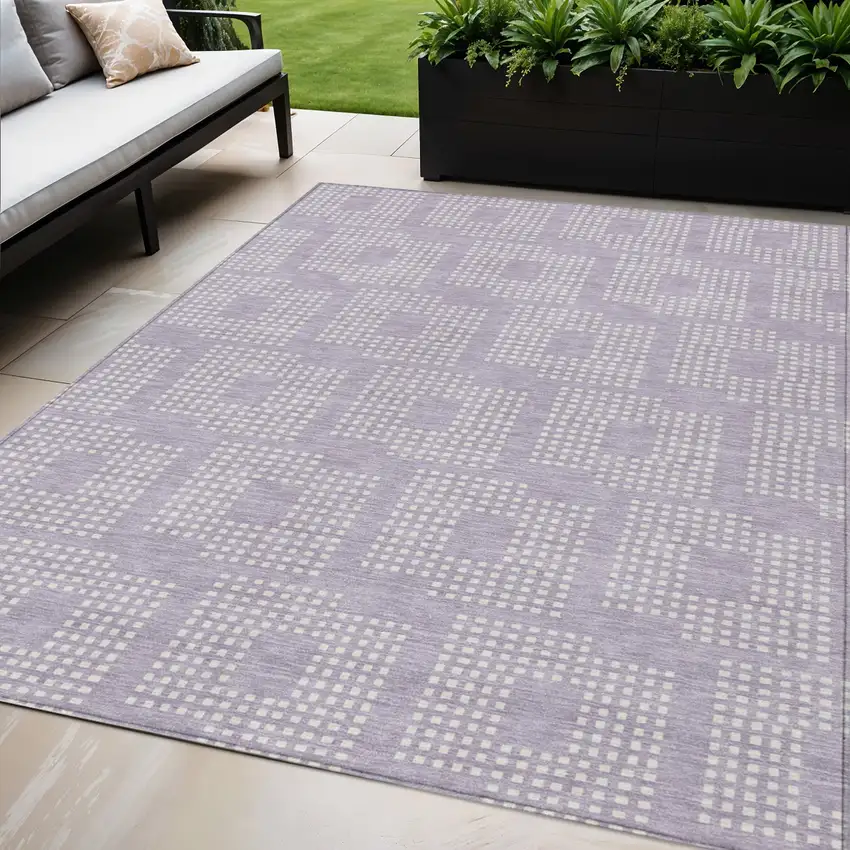 Lavender And Ivory Geometric Washable Indoor Outdoor Area Rug Photo 1