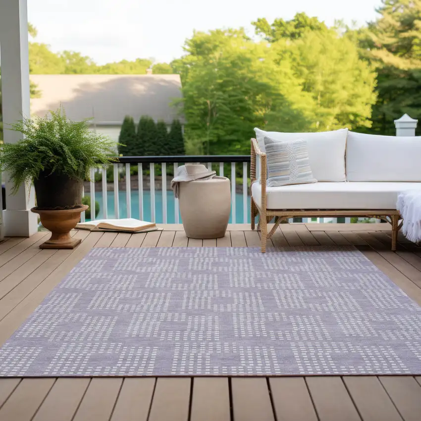 Lavender And Ivory Geometric Washable Indoor Outdoor Area Rug Photo 9