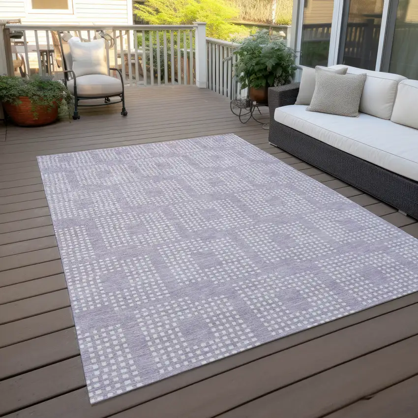 Lavender And Ivory Geometric Washable Indoor Outdoor Area Rug Photo 7