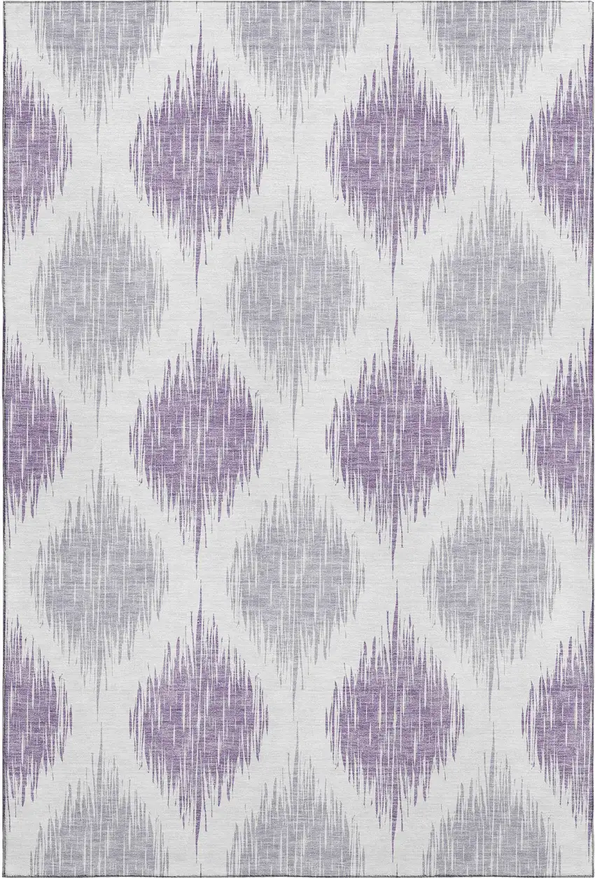 Lavender And Ivory Ikat Washable Area Rug With UV Protection Photo 1