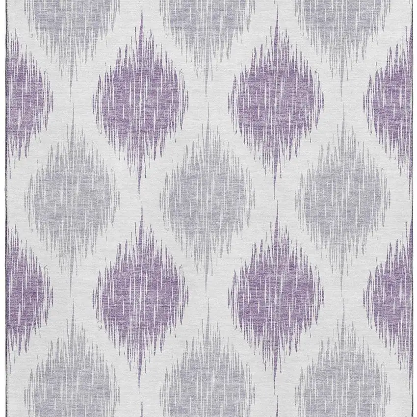 Lavender And Ivory Ikat Washable Area Rug With UV Protection Photo 4