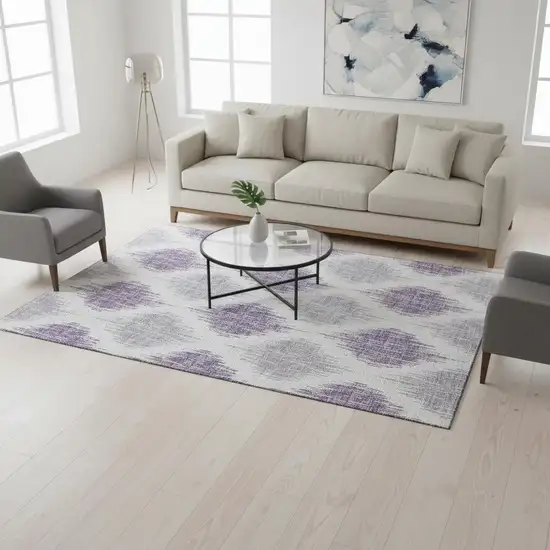 Lavender And Ivory Ikat Washable Area Rug With UV Protection Photo 2