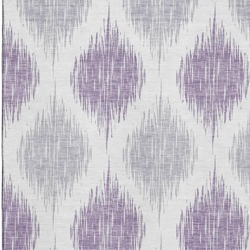 Lavender And Ivory Ikat Washable Area Rug With UV Protection Photo 3