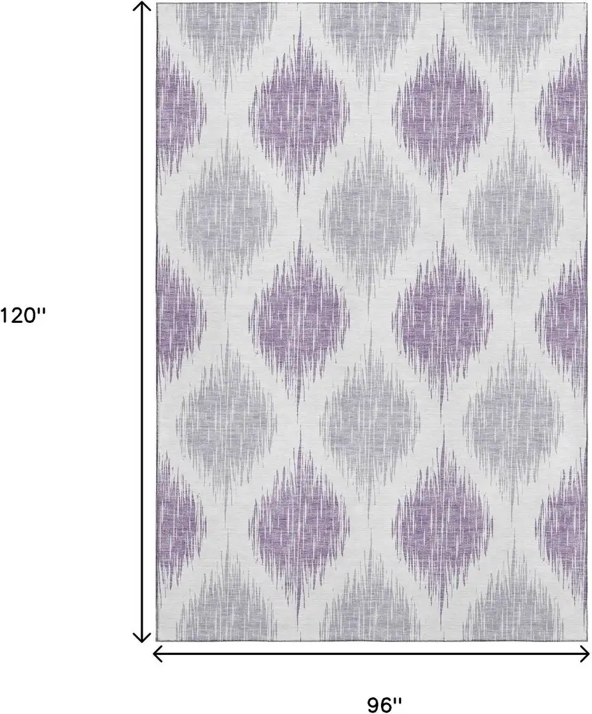 Lavender And Ivory Ikat Washable Area Rug With UV Protection Photo 3