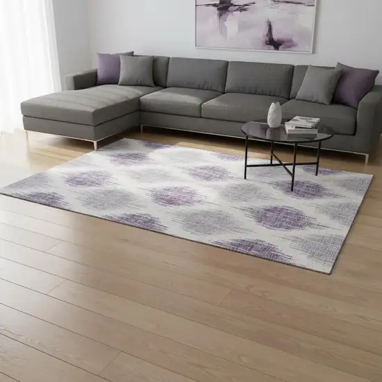 Lavender And Ivory Ikat Washable Area Rug With UV Protection Photo 2