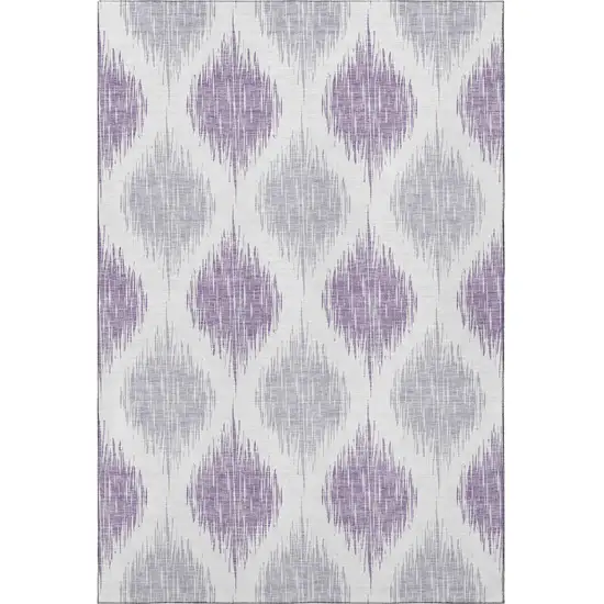 Lavender And Ivory Ikat Washable Area Rug With UV Protection Photo 4