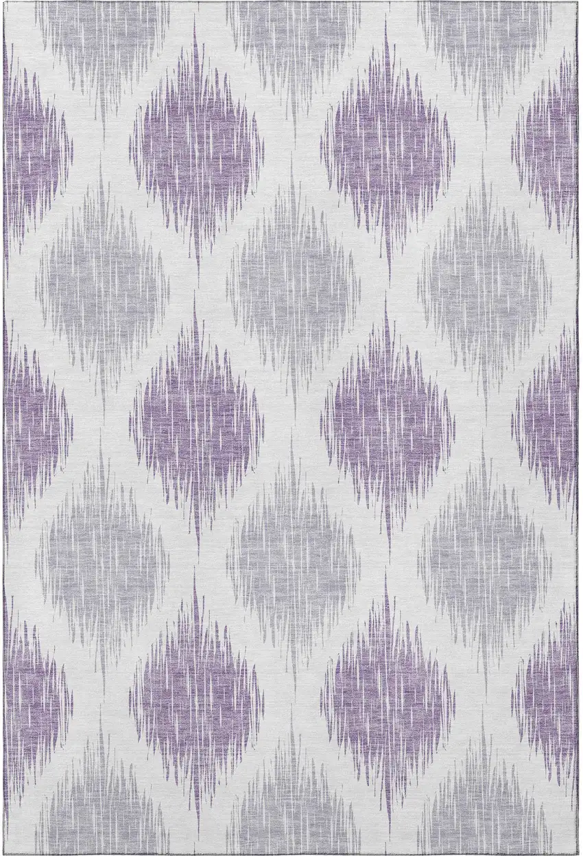 Lavender And Ivory Ikat Washable Area Rug With UV Protection Photo 4