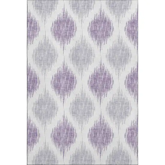 Lavender And Ivory Ikat Washable Area Rug With UV Protection Photo 1