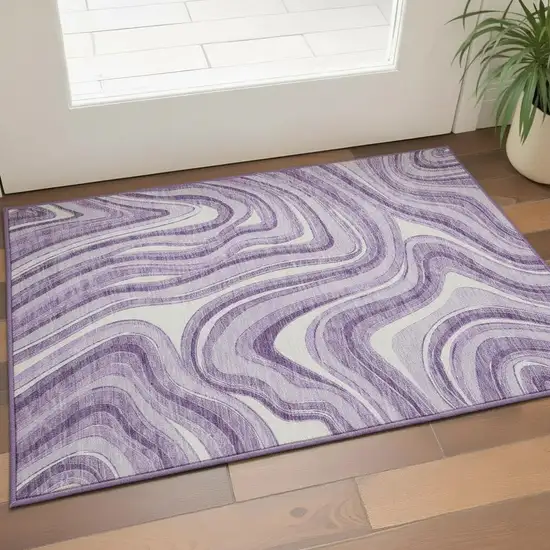 Lavender And Ivory Marble Washable Area Rug With UV Protection Photo 2