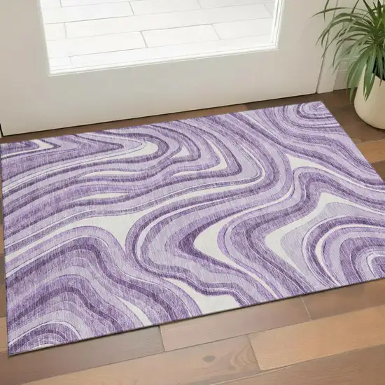 Lavender And Ivory Marble Washable Area Rug With UV Protection Photo 1
