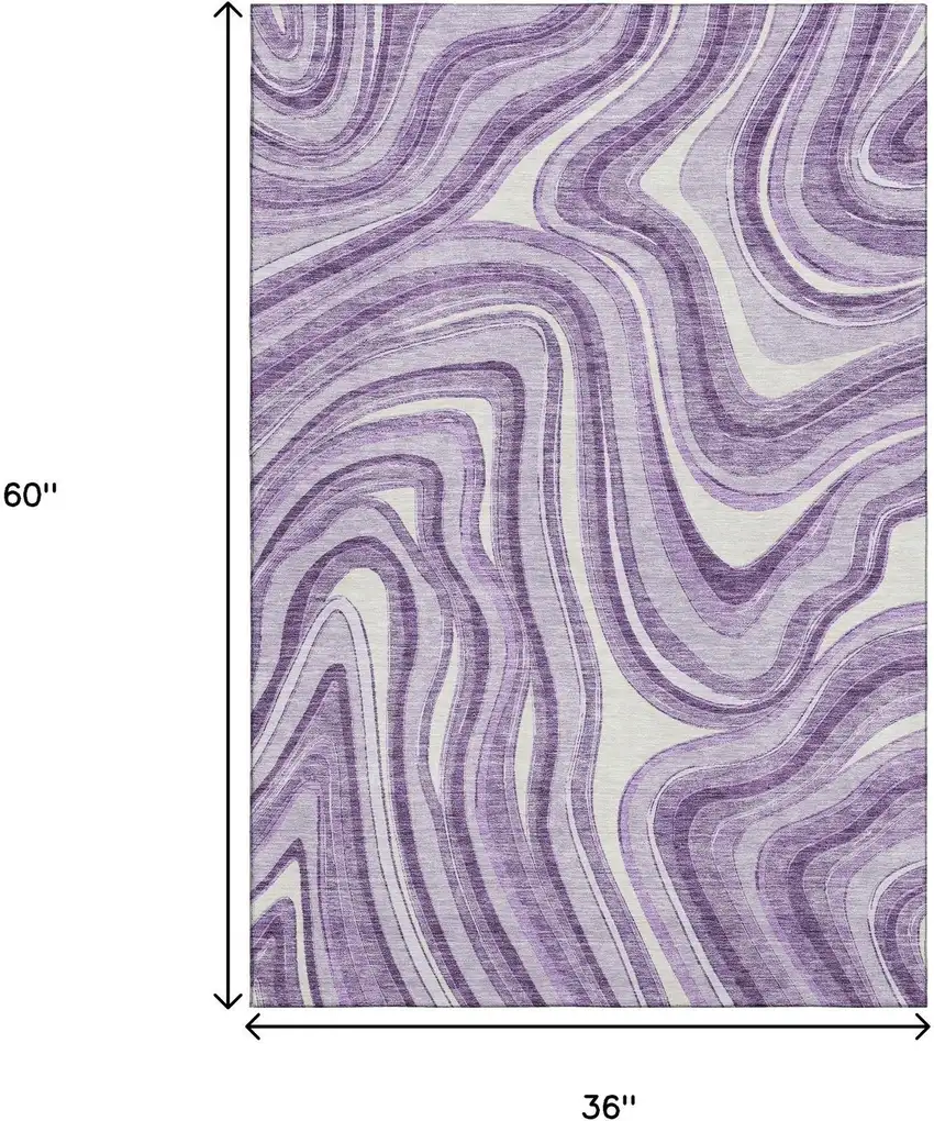 Lavender And Ivory Marble Washable Area Rug With UV Protection Photo 3