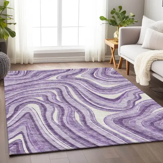 Lavender And Ivory Marble Washable Area Rug With UV Protection Photo 5